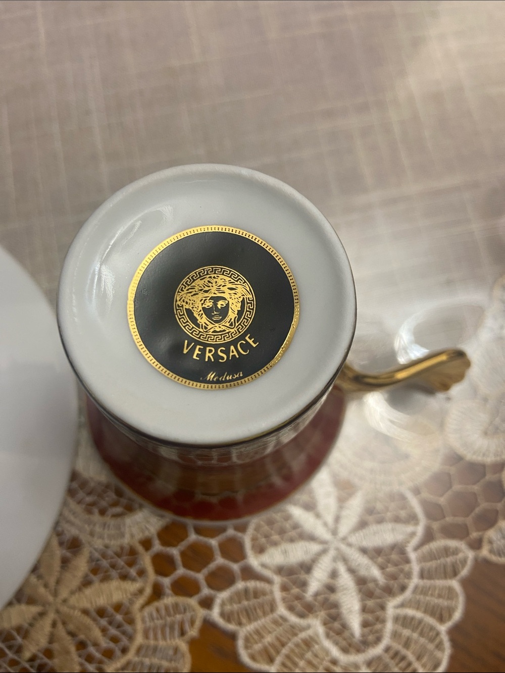 Versace Red and Gold Porcelain Espresso Cup with Winged Handle - Picture 4 of 5